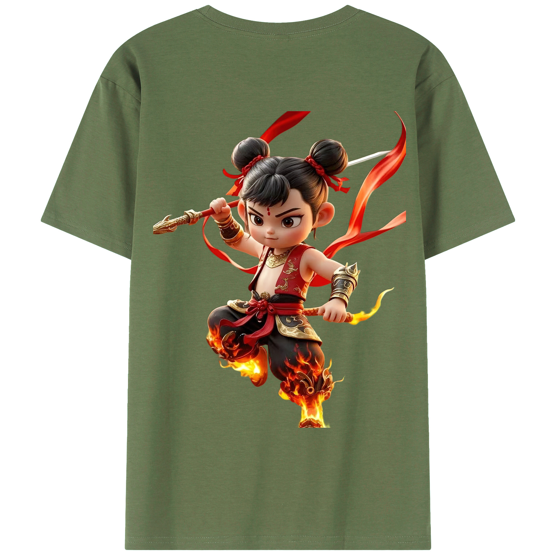 （画像用） Ne Zha 2 ナタ 魔童の大暴れ 綿100％ メンズ半袖Tシャツ（バックプリント） 通気性